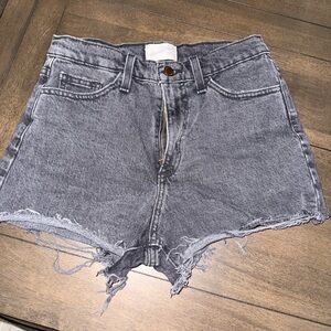 High-Rise Distressed Denim Shorts - Black